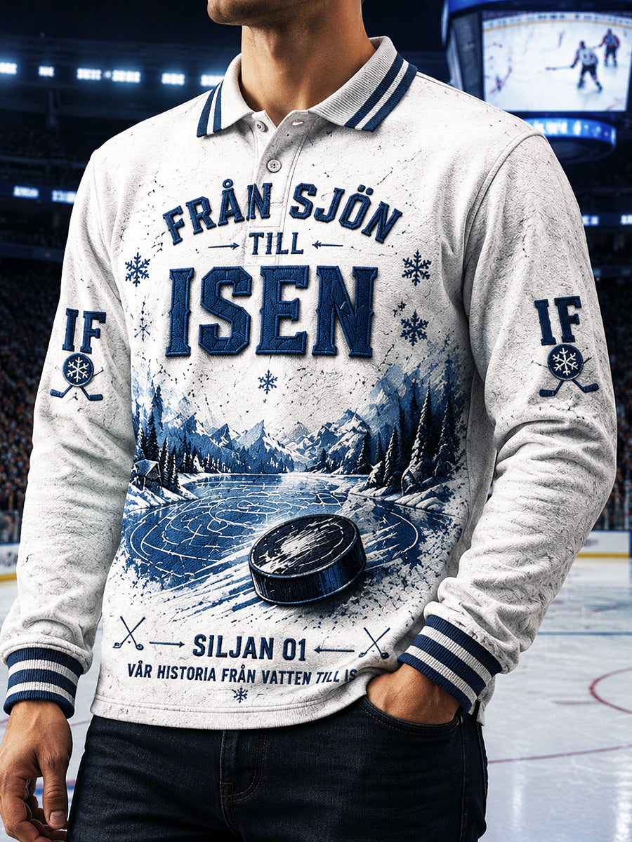 Vit, avslappnad polotröja med lång ärm för män från Leksands IF, svensk ishockeyklubb