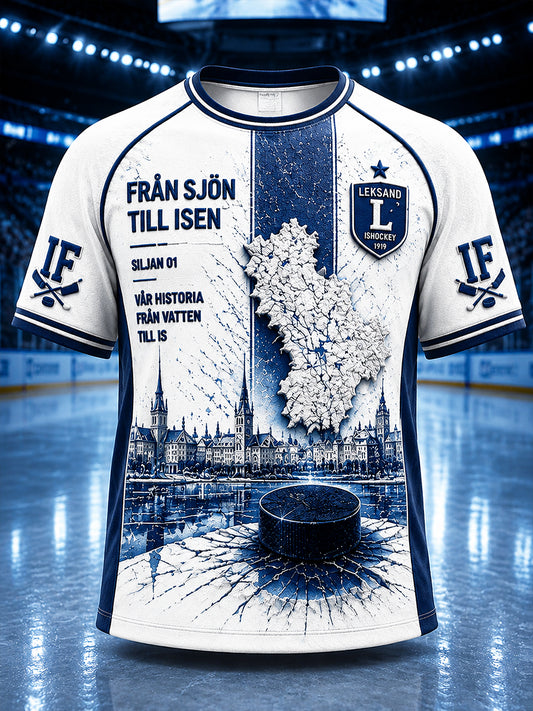 Herrskjorta i svenskt ishockeytema med tryck från Leksands IF, casual stil