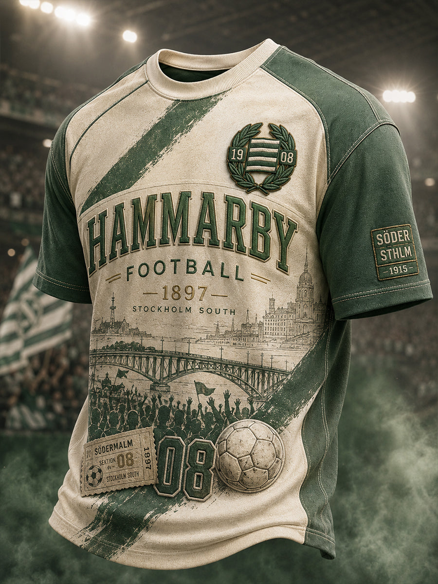 Herrarnas svenska fotbollströja med Hammarby-tema för fans och älskare, kortärmad tröja