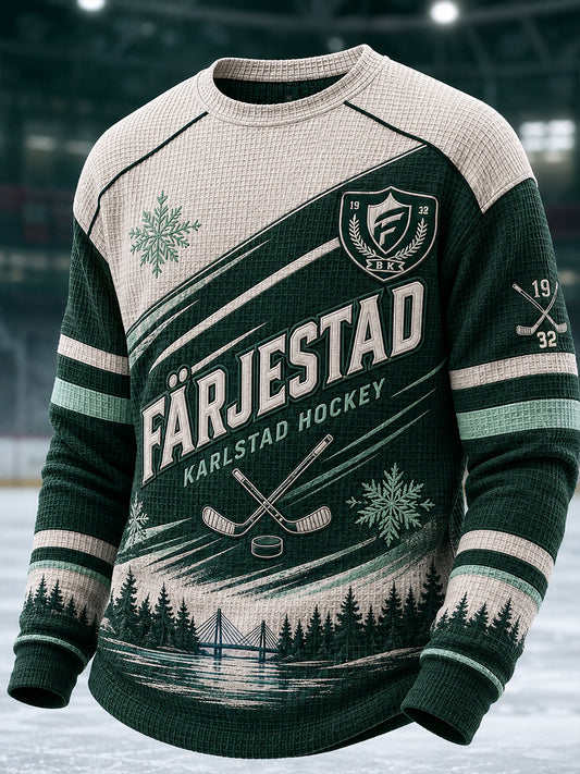 Herrarnas svenska ishockeytröja Färjestad BK Waffle långärmad t-shirt för fans och älskare