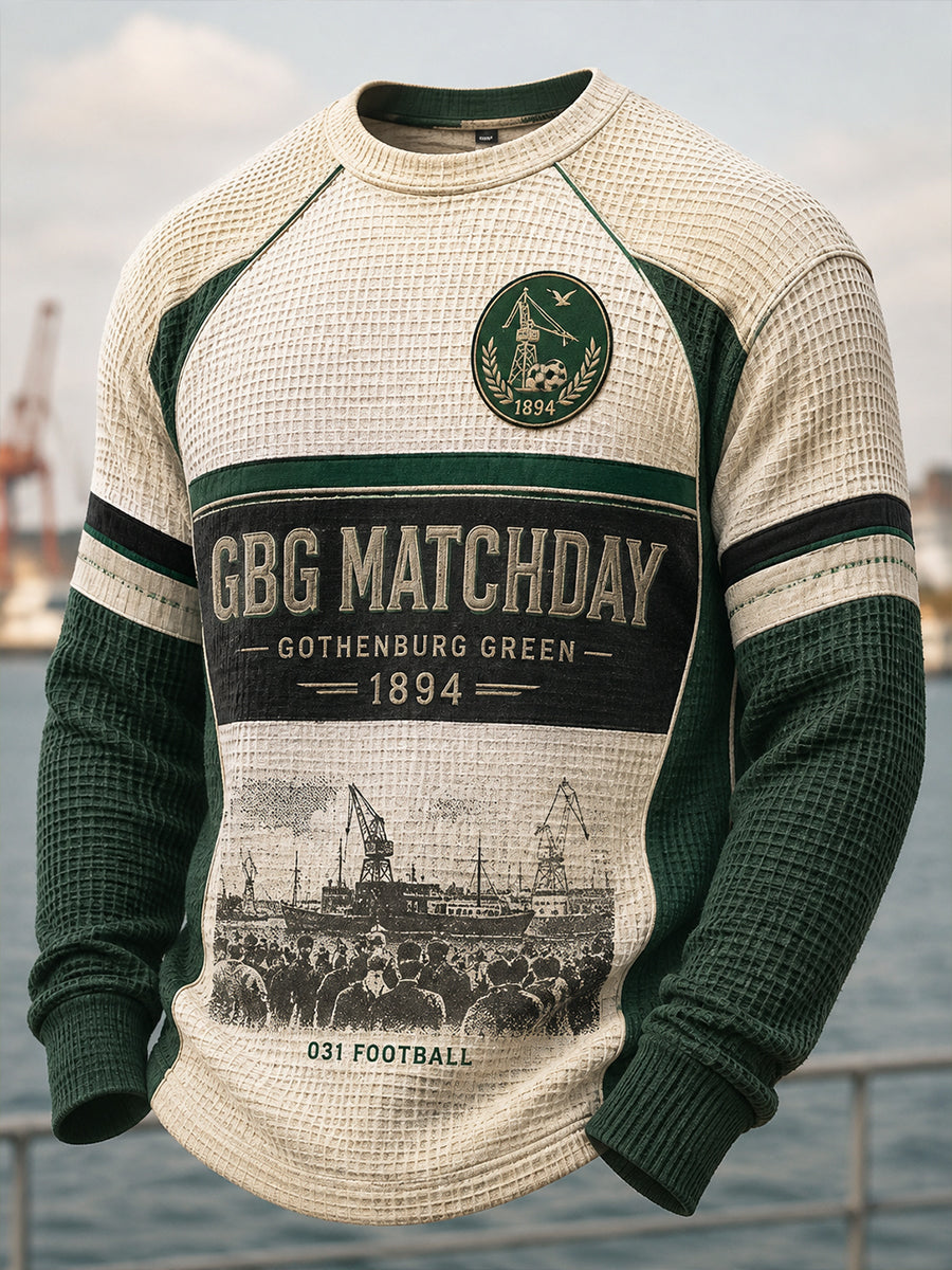 Herrarnas svenska fotboll T-shirt med vafelväv och lång ärm för GAIS-supportrar och fotbollsälskare