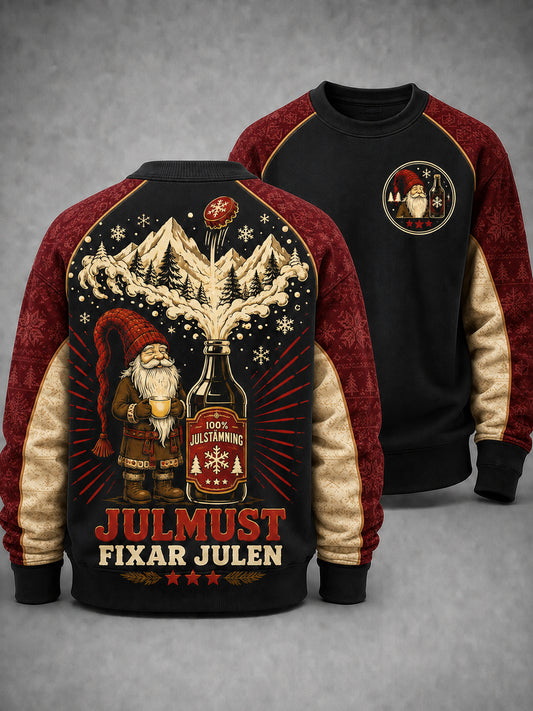 Herrtröja med svensk julkonsttryck, långärmad och rund hals