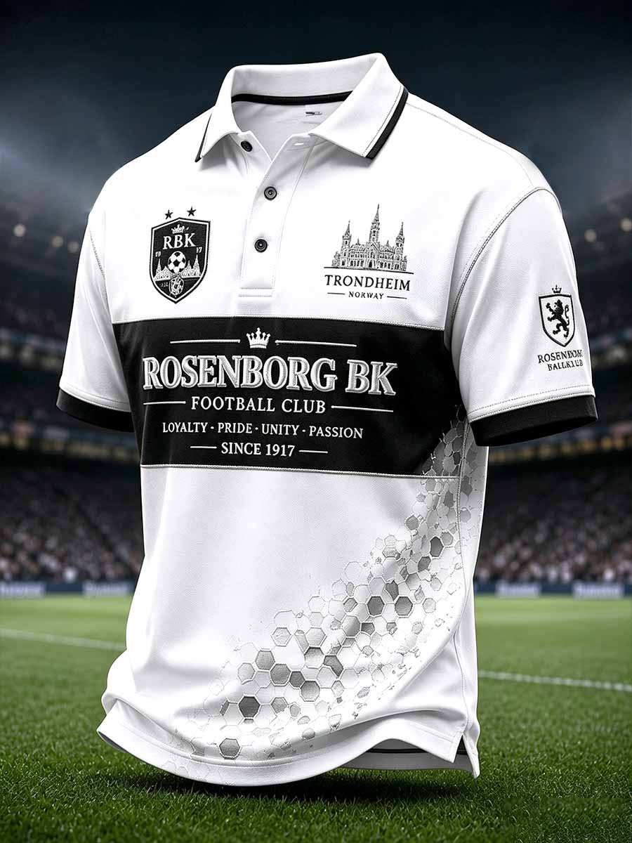 Retro RBK-fotballagets poloskjorte med grafisk trykk for menn