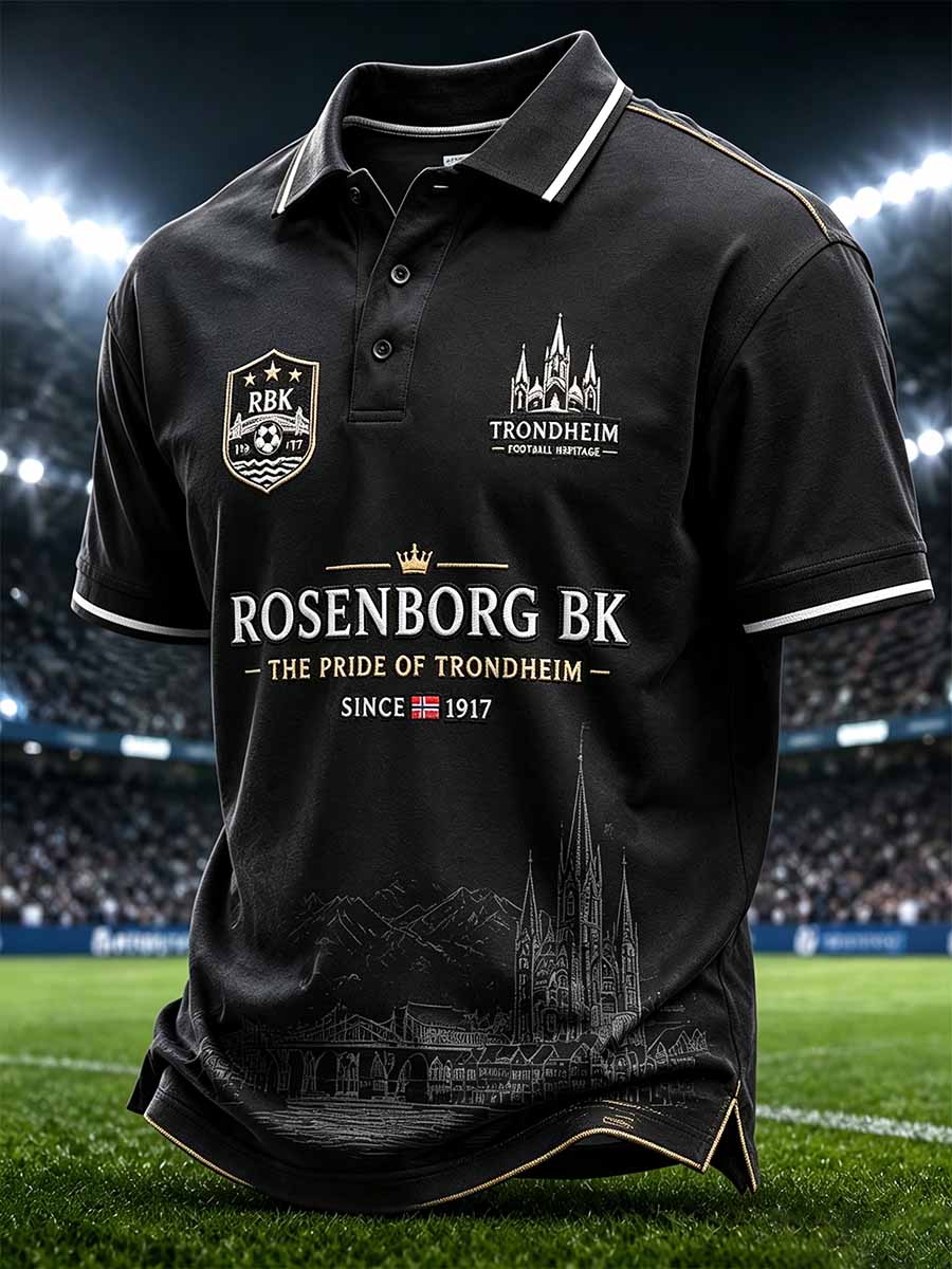 Retro RBK-fotballagets poloskjorte med grafisk trykk for menn