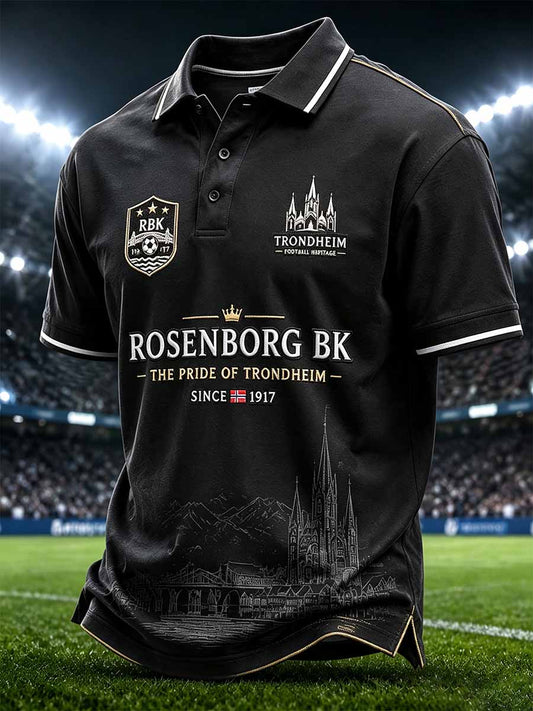 Retro RBK-fotballagets poloskjorte med grafisk trykk for menn