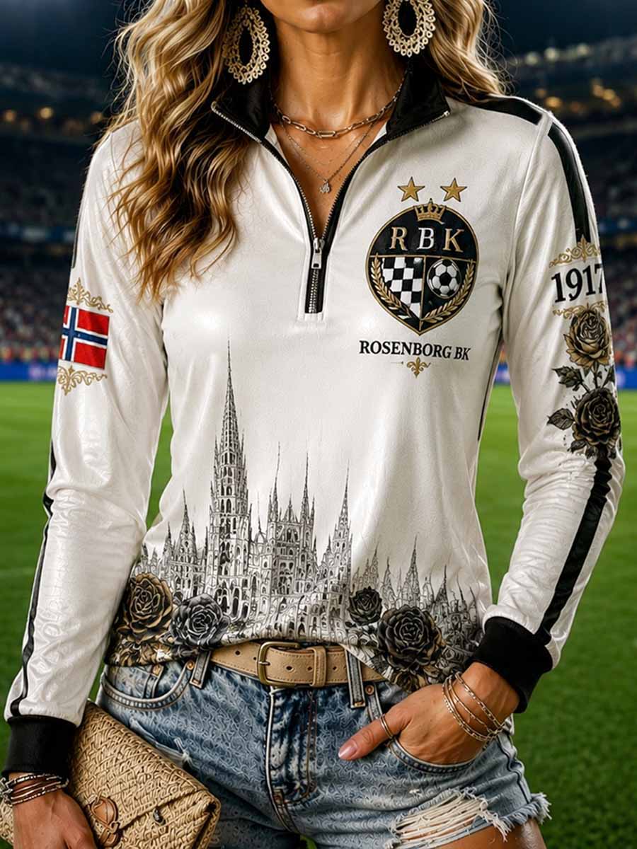 Kvinners vintage RBK-fotballtrøye med polodesign og trykk