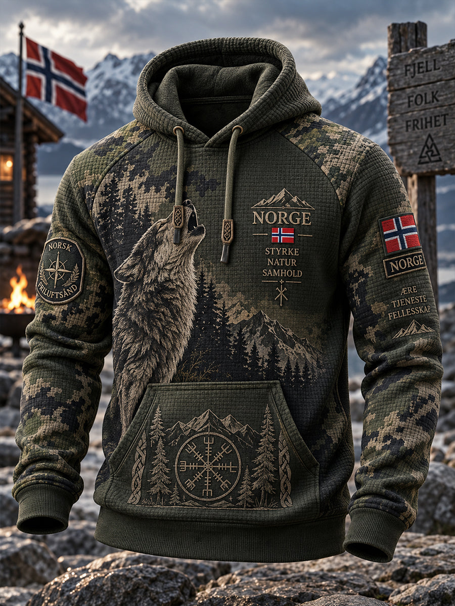 Menns vintage militærstil camo grafisk vaffelstrikket langarmet svettertrøye