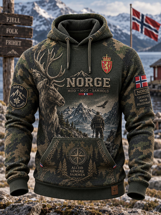 Menns vintage militærstil camo grafisk vaffelstrikket langarmet svettertrøye