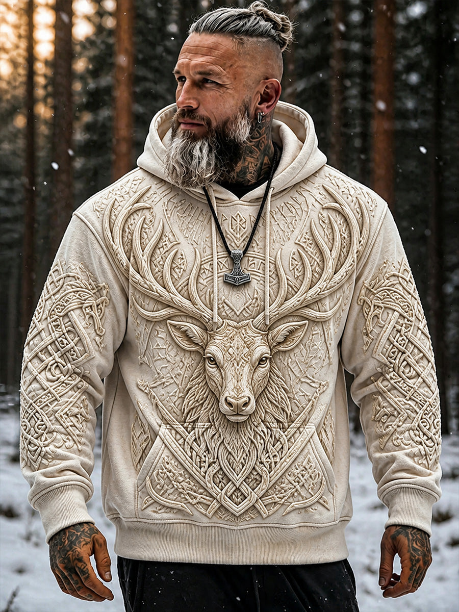 Retro nordiskt djurkonsttryck, avslappnad och bekväm hoodie