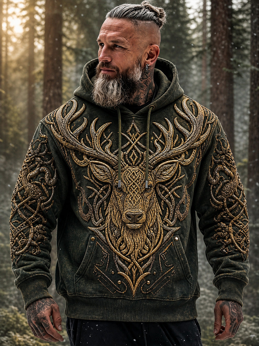 Retro nordiskt djurkonsttryck, avslappnad och bekväm hoodie