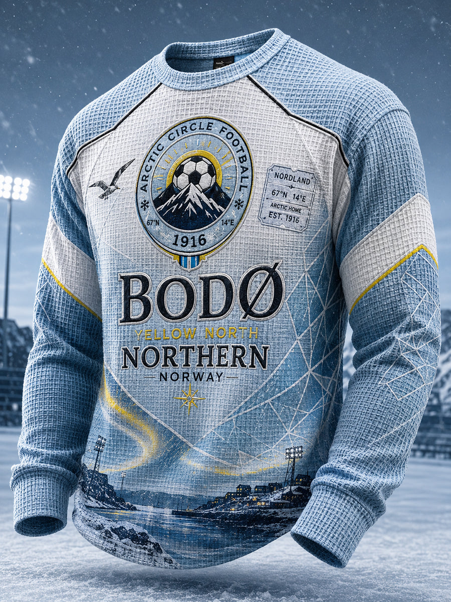 Menns norsk fotball Bodø/Glimt fans elskere vaffelstrikk langærmet t-skjorte