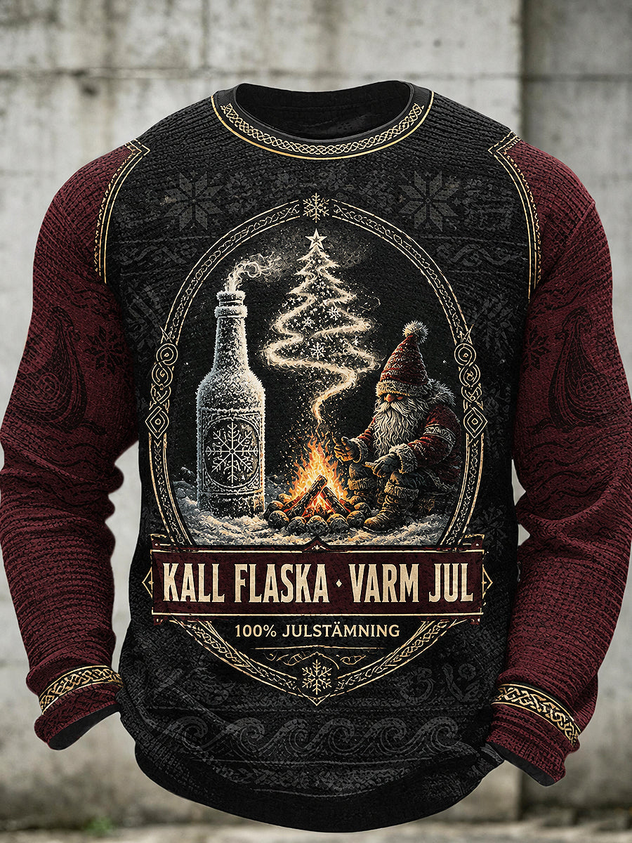 Mäns svenska jul tryckt våffle långärmad rund hals Sweatshirt