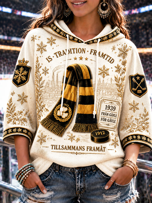 Damsweatshirt i offwhite från Brynäs IF med svensk ishockeytryck och luv