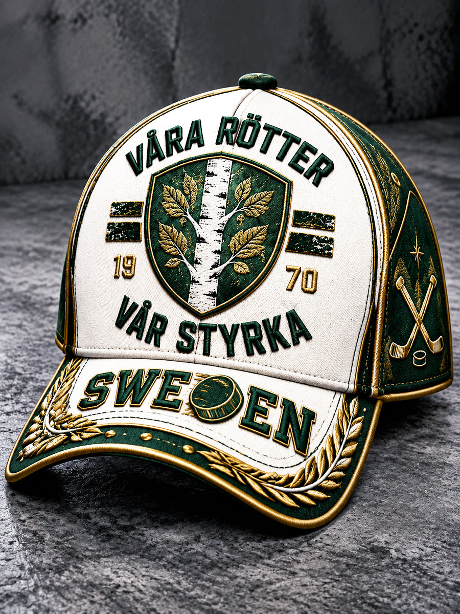 Svensk ishockeyklubb IF Björklöven lappstickningsmönstrad avslappnad mössa