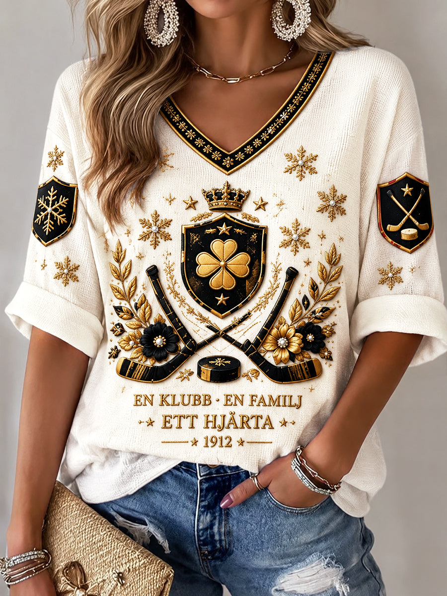 Dammössa Off-White Brynäs IF Svensk ishockey V-ringad långärmad t-shirt med tryck