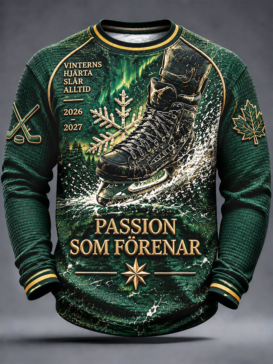 Grön, informell sweatshirt för herrar i svensk ishockeystil från IF Björklöven, med mönster i patchwork-stil