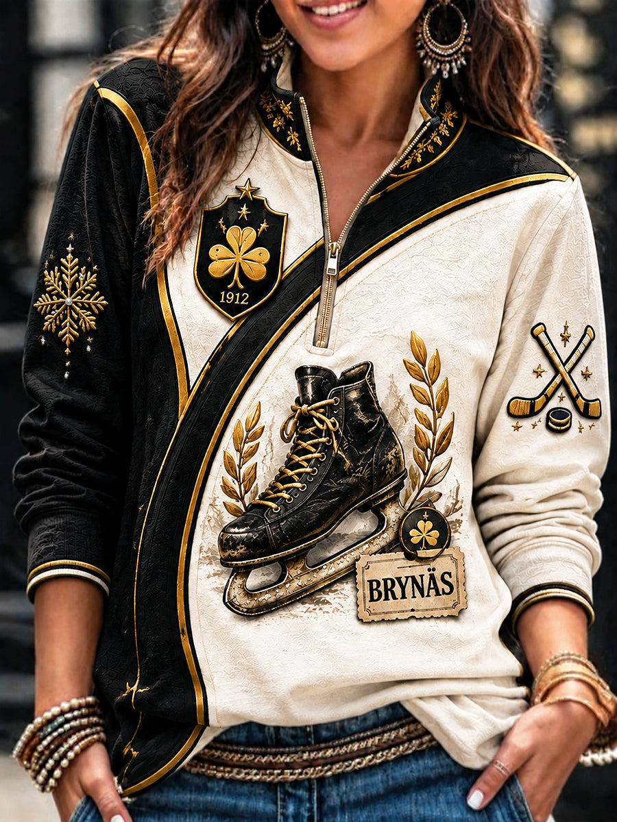 Dammuddning med Brynäs IF och svensk ishockeymönster, tryckt zip-up-hoodie