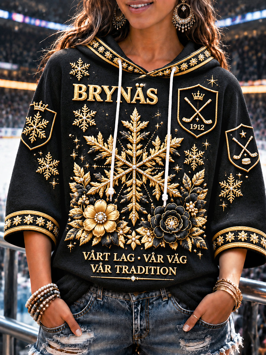 Damsvart Brynäs IF-sweatshirt med svensk ishockeytryck och luv