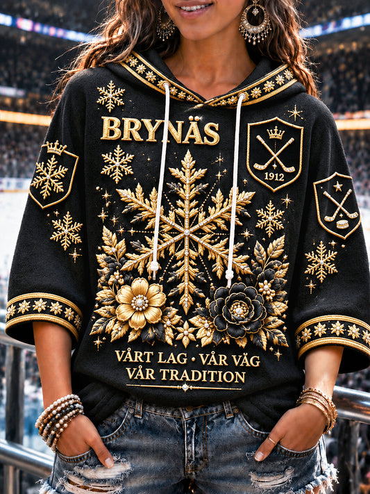 Damsvart Brynäs IF-sweatshirt med svensk ishockeytryck och luv