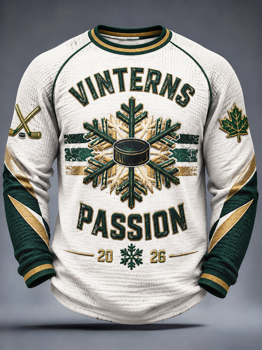 Vit, avslappnad sweatshirt för herrar i svensk ishockeystil från IF Björklöven, med mönstrad print