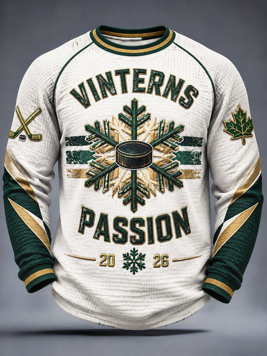 Vit, avslappnad sweatshirt för herrar i svensk ishockeystil från IF Björklöven, med mönstrad print