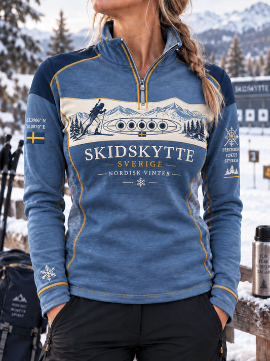 Dam Sverige Skidskytte Heritage stickad med halvdragkedja