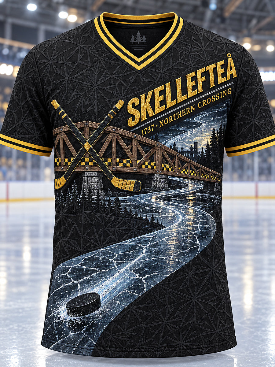 Herrskjorta med tryckt vintagemode från Skellefteå AIK, löst sittande kortärmad t-shirt