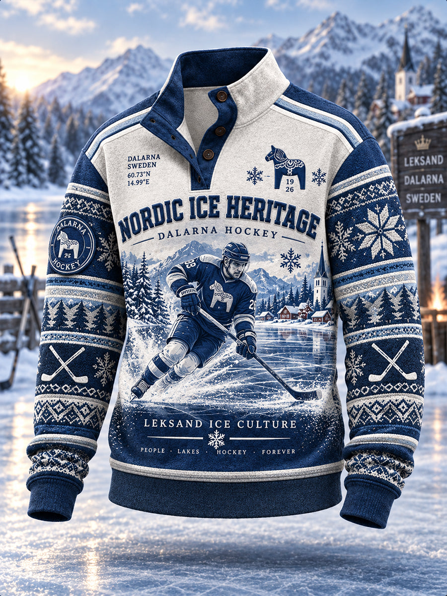 Herrarnas svenska ishockeytröja Leksands IF – fyrgångskepsad hoodie för fans och älskare