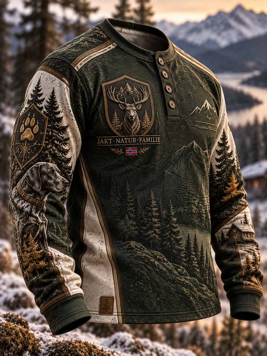 Herrers norske jaktmønstertrykte sweatshirt for utendørsbruk