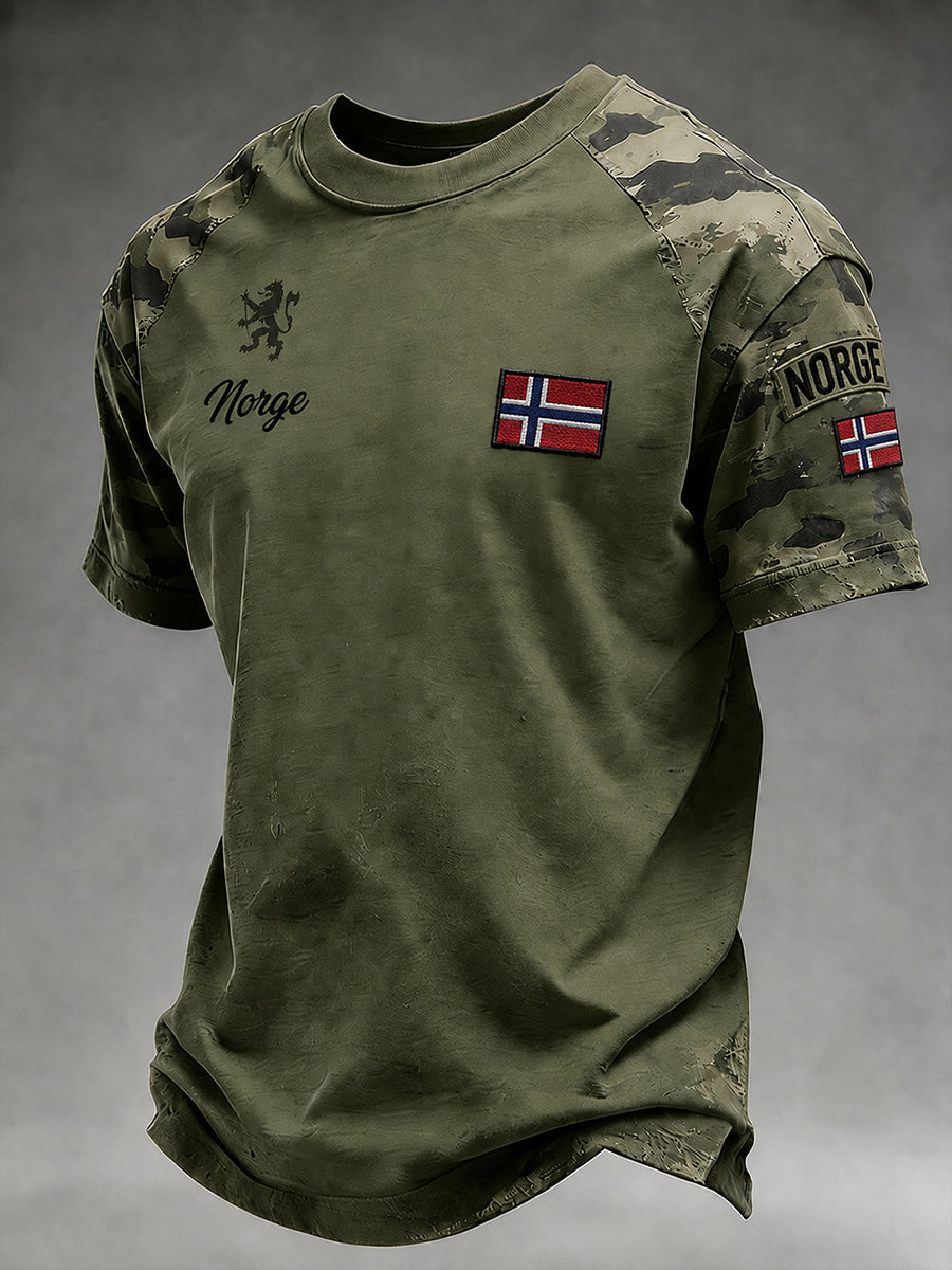 Herre-T-skjorte med korte ermer og vintage-kamuflasje- og militærstiltrykk
