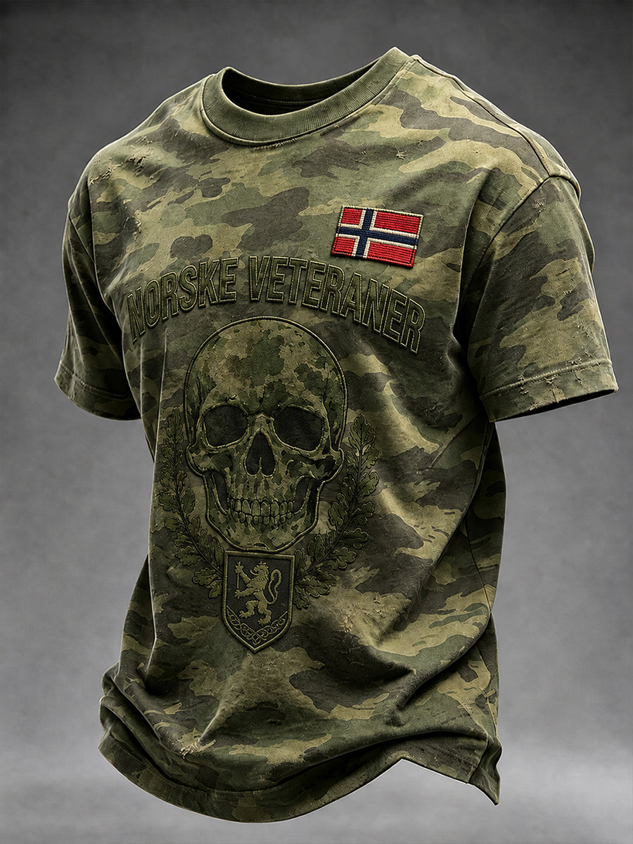 Herre-T-skjorte med korte ermer og vintage-kamuflasje- og militærstiltrykk