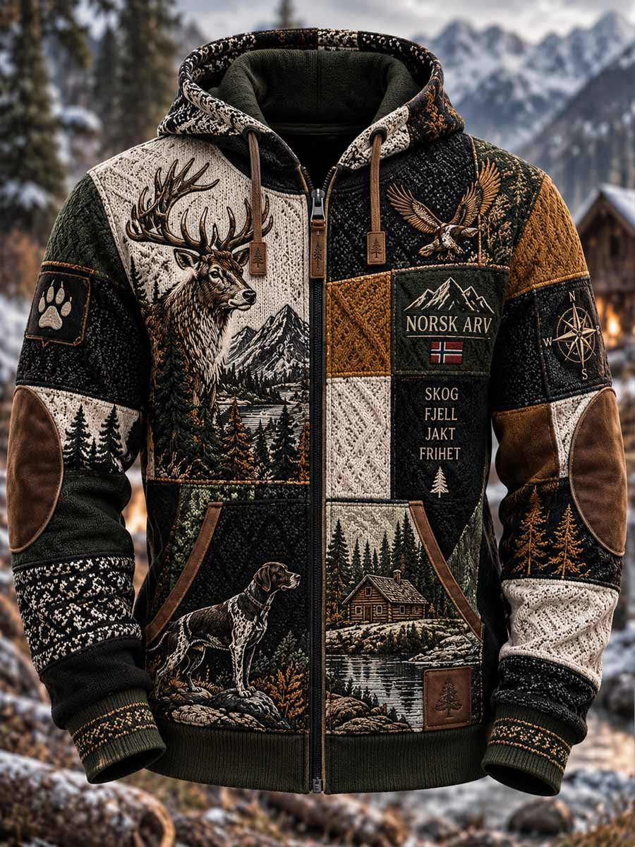 Mannens norske friluftsjakke med jaktmønster og sportsstil