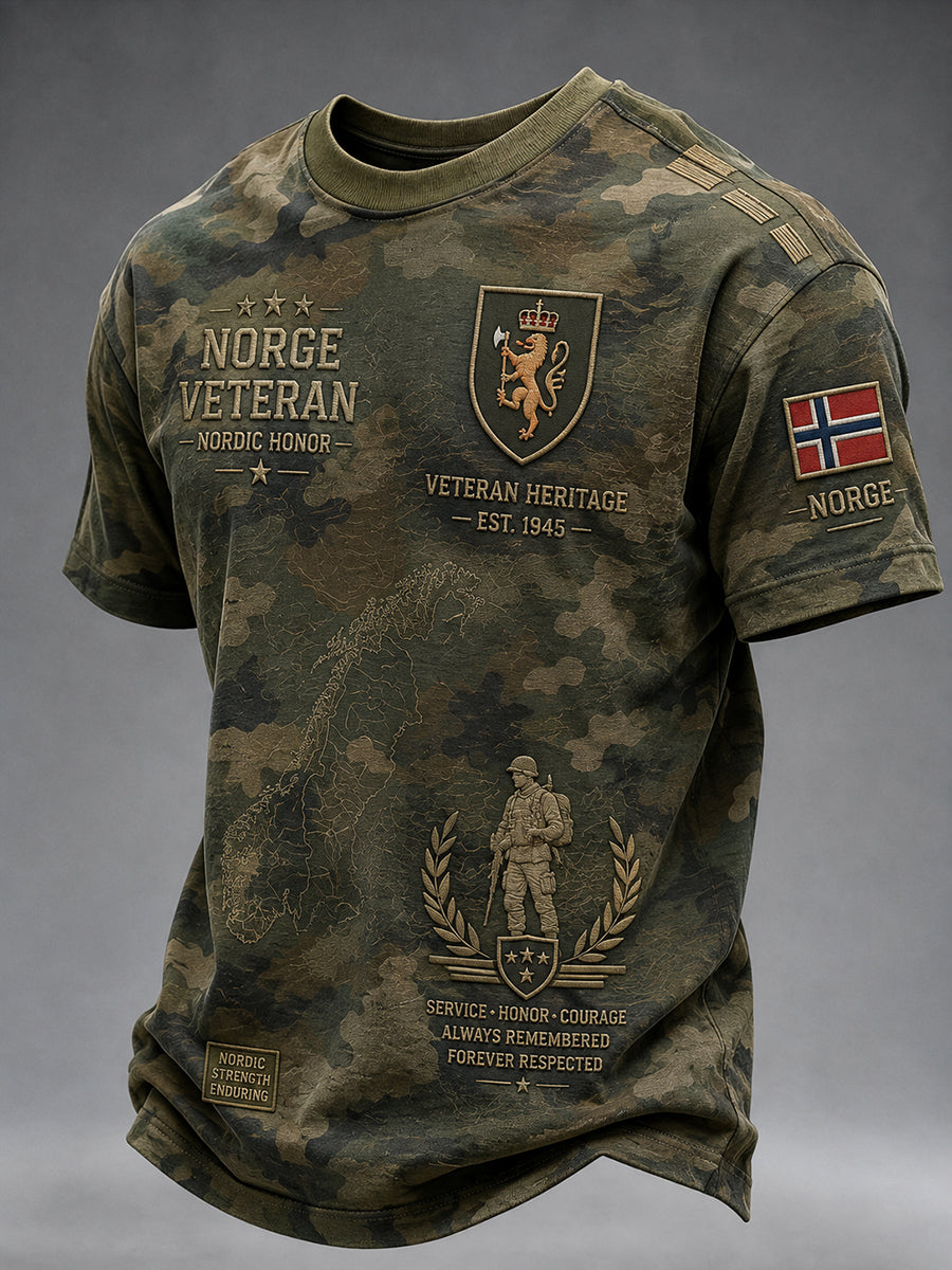 Herre-T-skjorte med korte ermer og vintage-kamuflasje- og militærstiltrykk