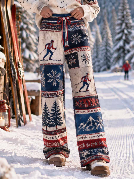 Damebukser med retro ski-mønster