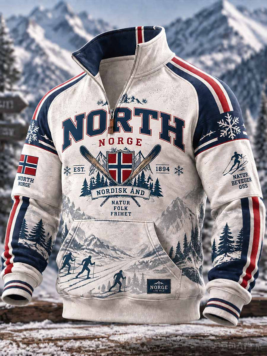 Herregenser med retro ski-mønster