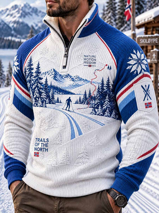 Herregenser med retro ski-mønster
