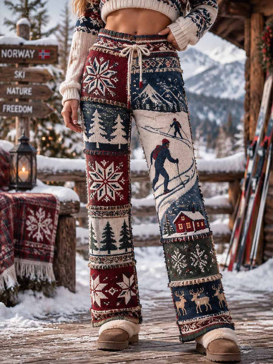 Damebukser med retro ski-mønster