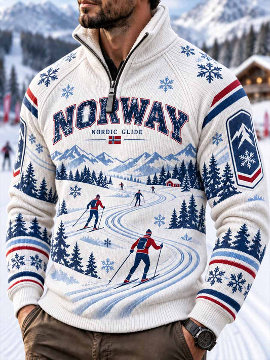 Herregenser med retro ski-mønster