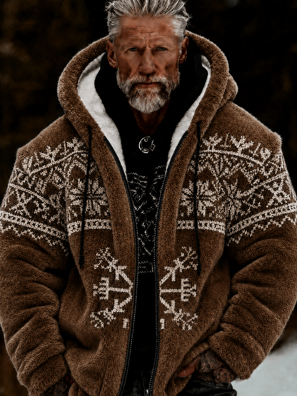 Herrlig viking- och keltiskt konstnärlig plyschjacka med dragkedja och huva, mysigt varm