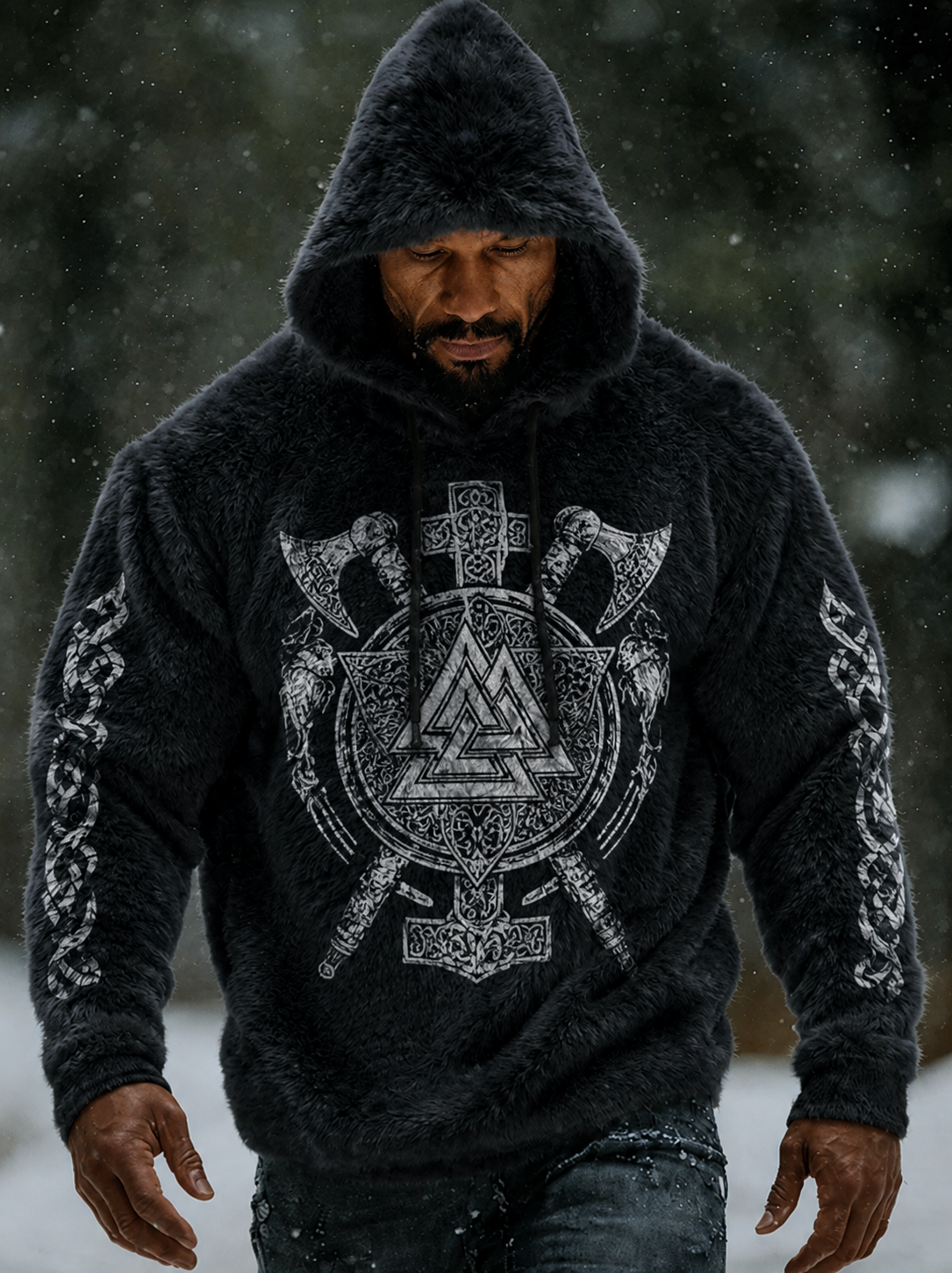 Herrens Viking Vintage Celtic Flanell varm Hoodie.