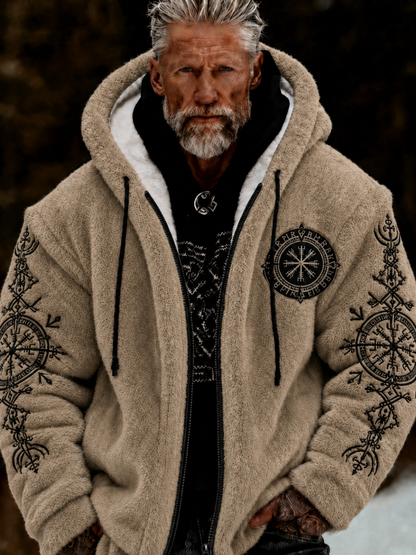 Herrlig viking- och keltiskt konstnärlig plyschjacka med dragkedja och huva, mysigt varm
