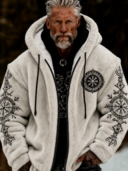 Herrlig viking- och keltiskt konstnärlig plyschjacka med dragkedja och huva, mysigt varm