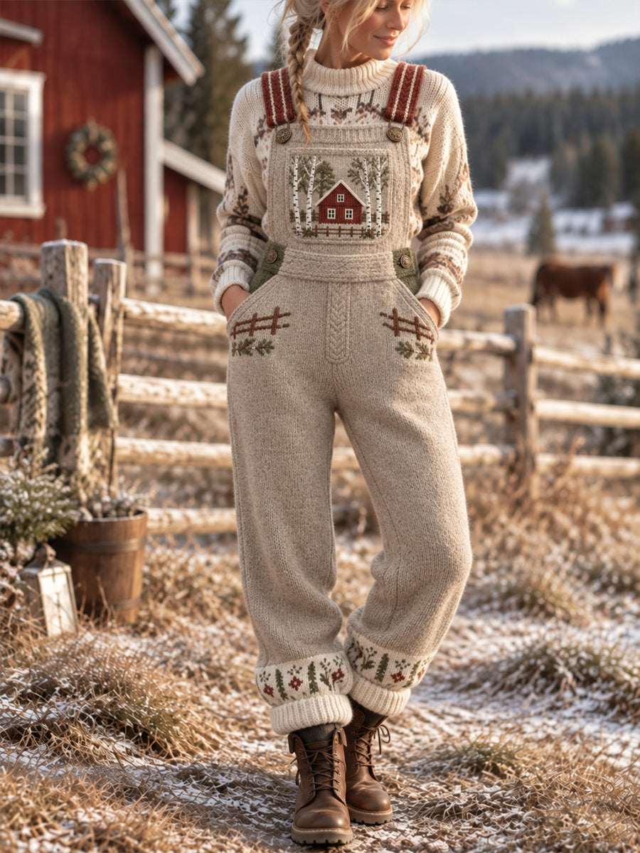 Kvinnor land gård-stil röda överalls