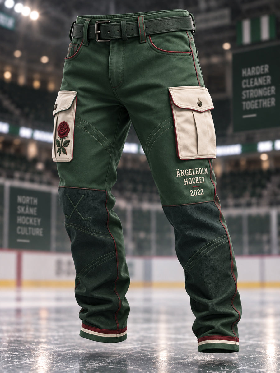 Mäns änngelholms hockeyspel dag arbetsbyxor