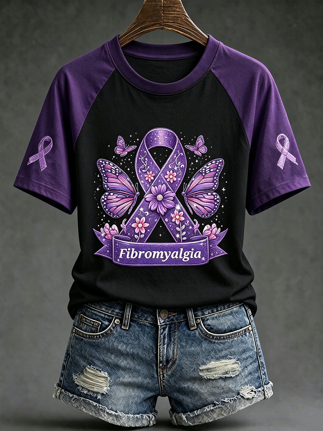 Damer lila cancermotivtryckt avslappnad kortärmad t-shirt