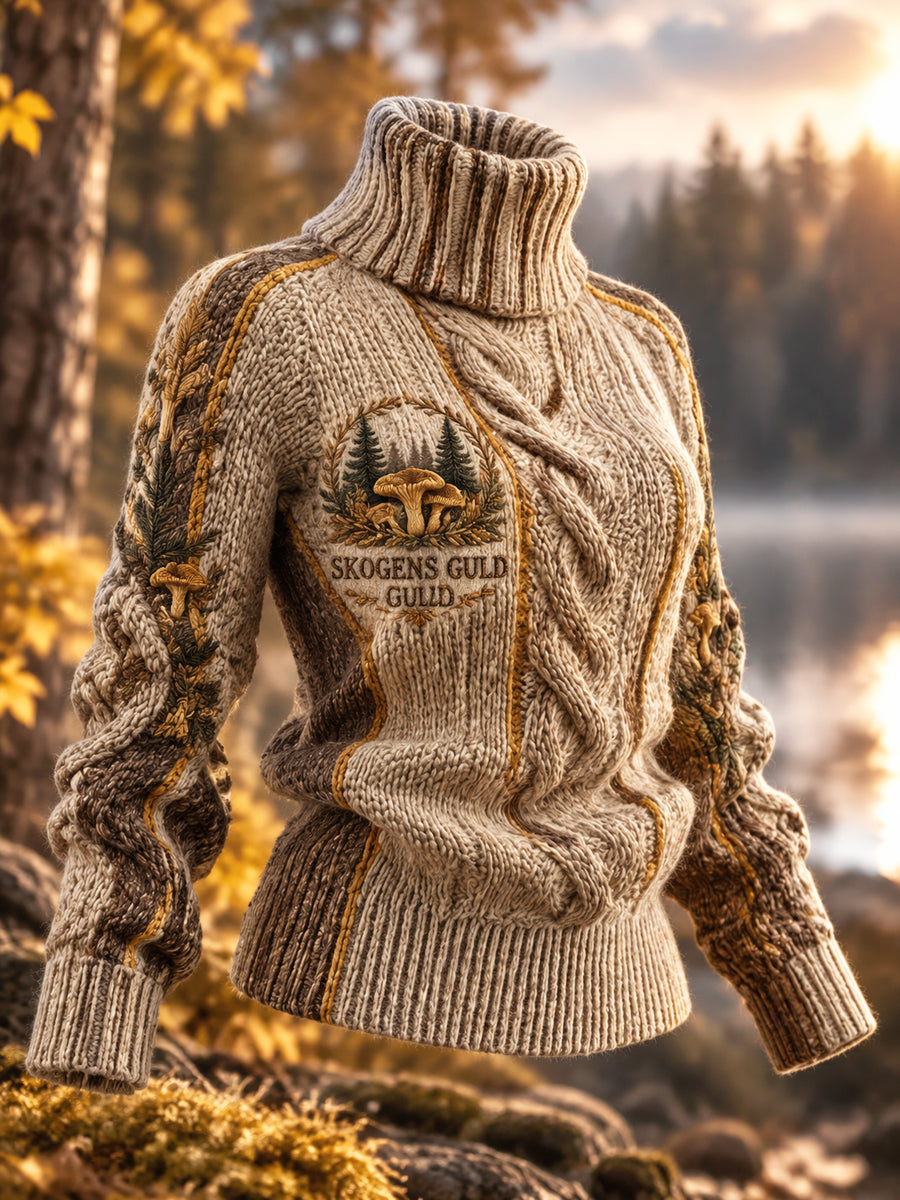 Dams Retro “Svampskog” Nordisk Stil Höghalsad Pullover