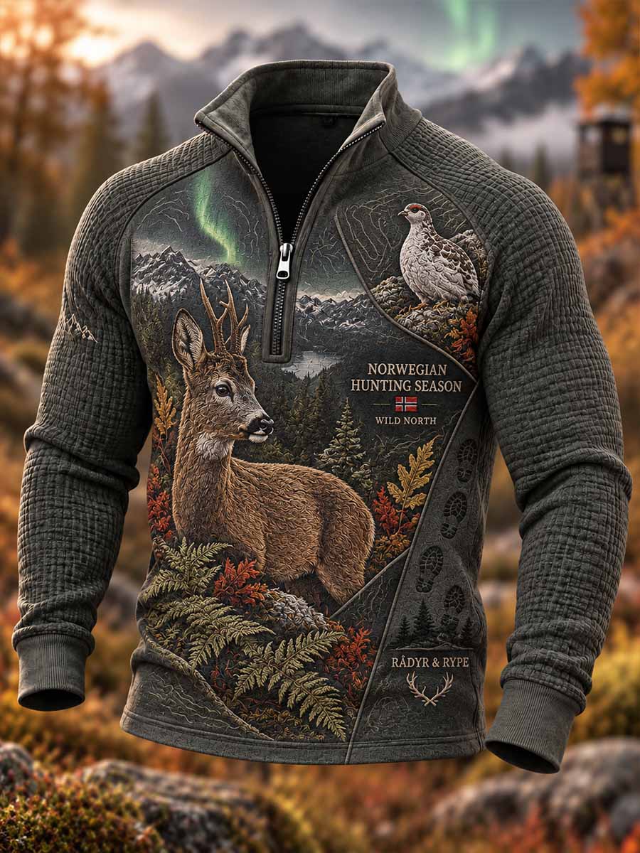 Vintage-hettegenser for menn med jaktsesongmønster
