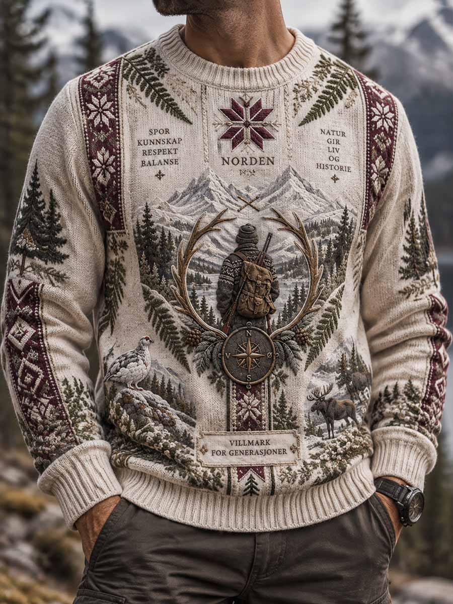 Genser med jaktseongs-mønster for menn i vintagestil