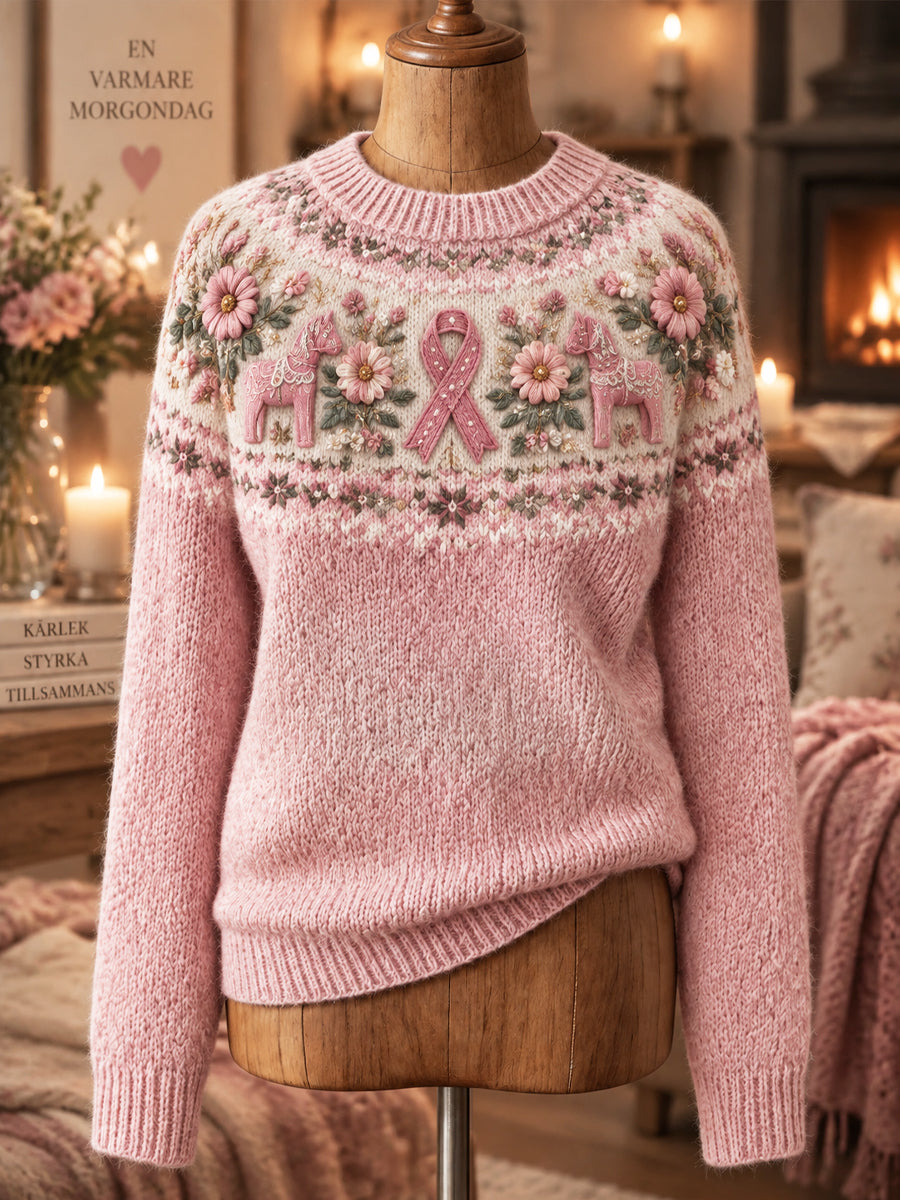 Kvinnors Hopp Blomstrar Rosa Oktober Tröja