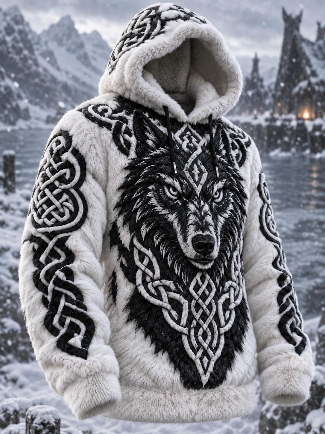 Mans Vintage Viking Varg Flanell Varm Hoodie